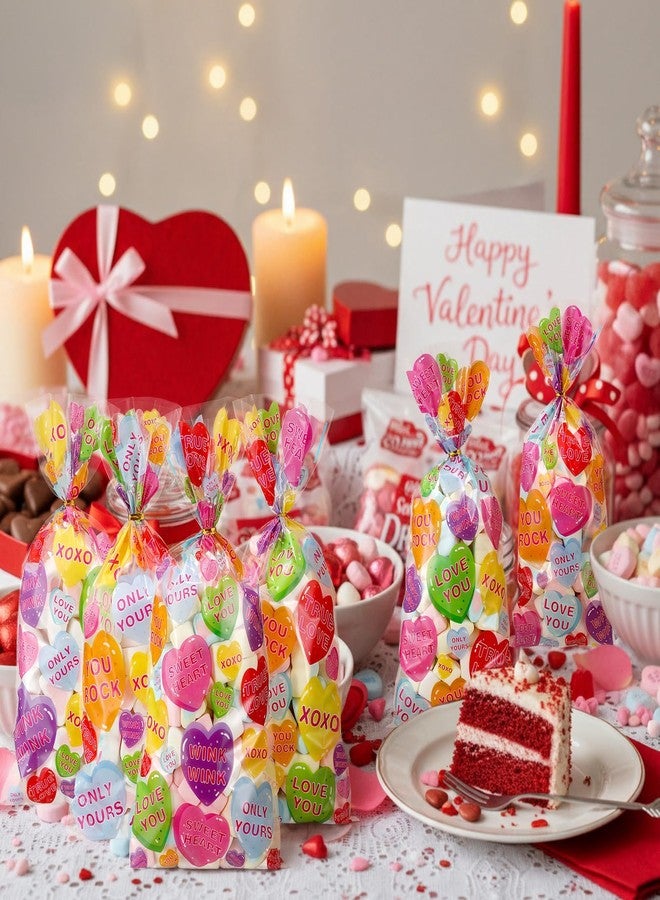 Yeyeplum 480 Pcs Valentine's Day Conversation Heart Cellophane Bags Bulk Set 240 Valentines Treat Clear Goodie Gift Bags with 240 Twist Ties for Valentines Wedding Party Favor Supplies - Image 5